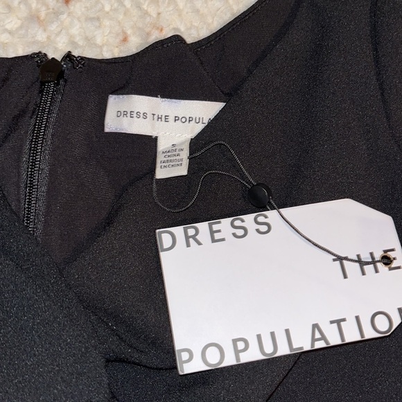 Dress The Population Jade Long Sleeve Knot Cutout Keyhole Mini Dress Black Small - Picture 8 of 10